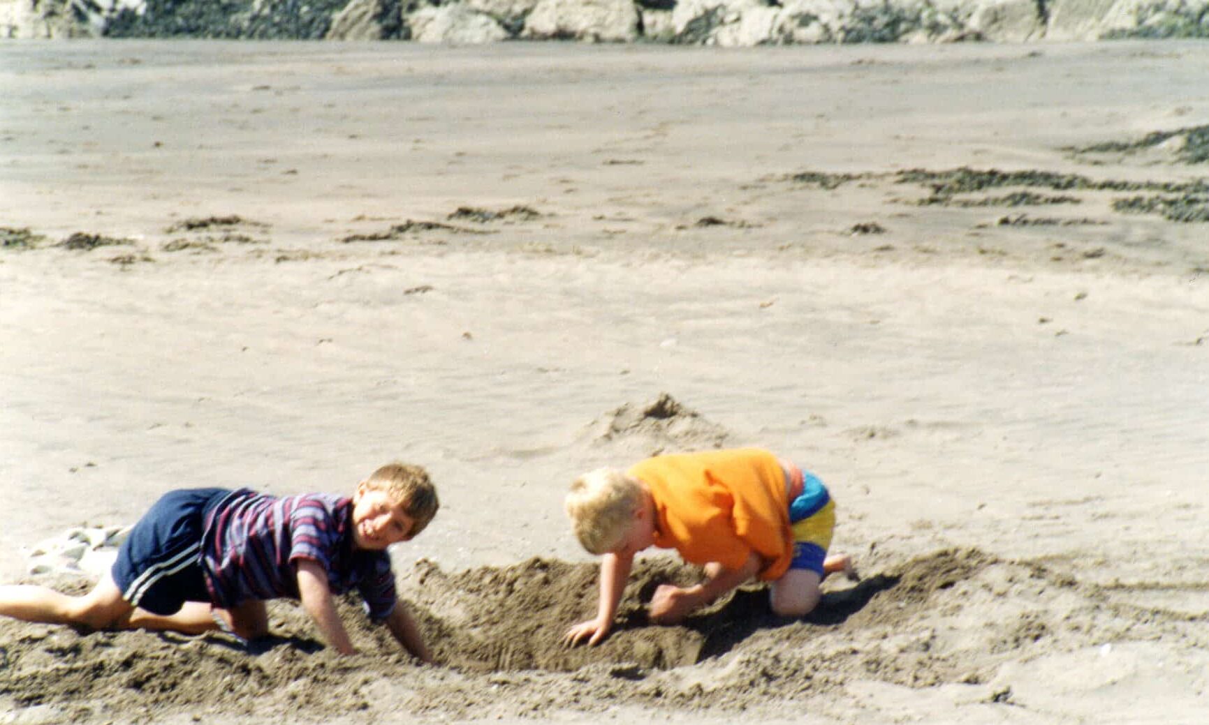Me and my cousin playing on the beach in Somerset.