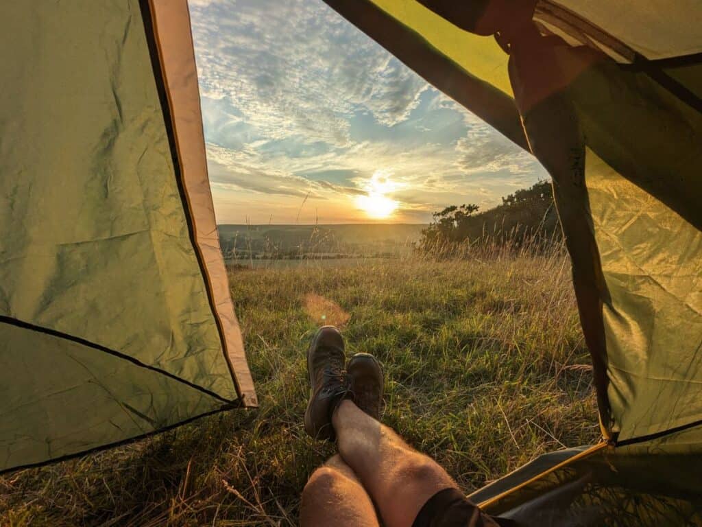 Relaxing in tent