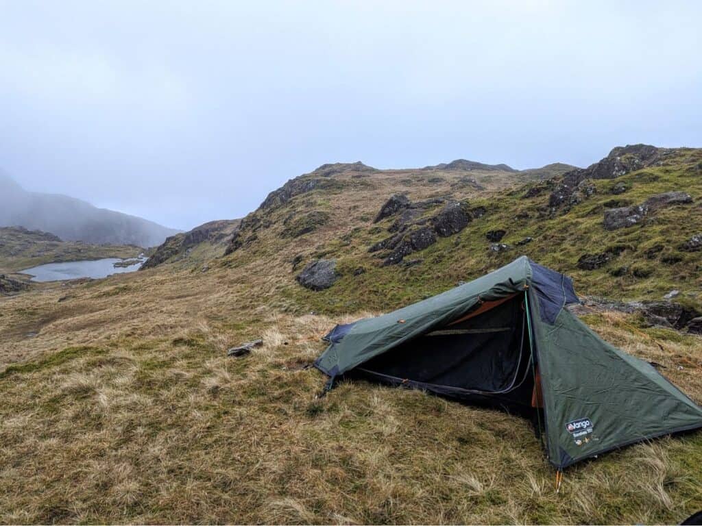 My tent set up for a night Wild Camping in Snowdonia, Wales