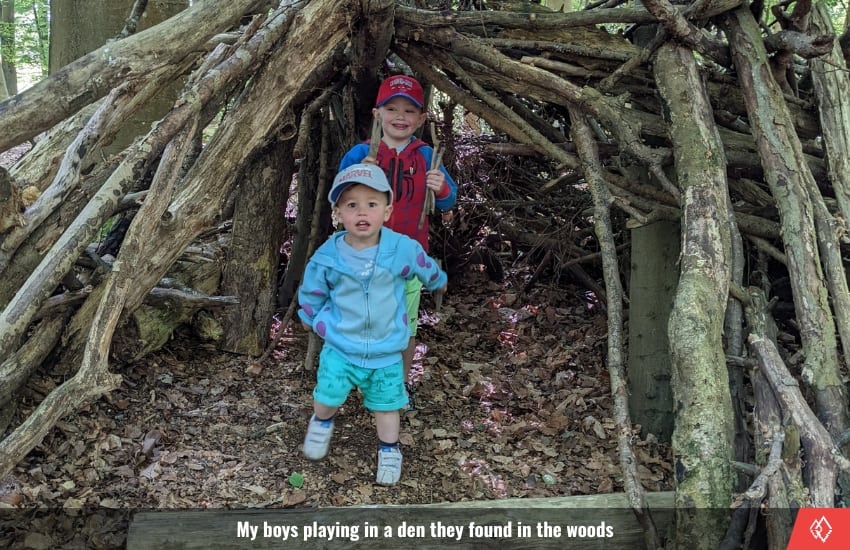 My boys playing in a den